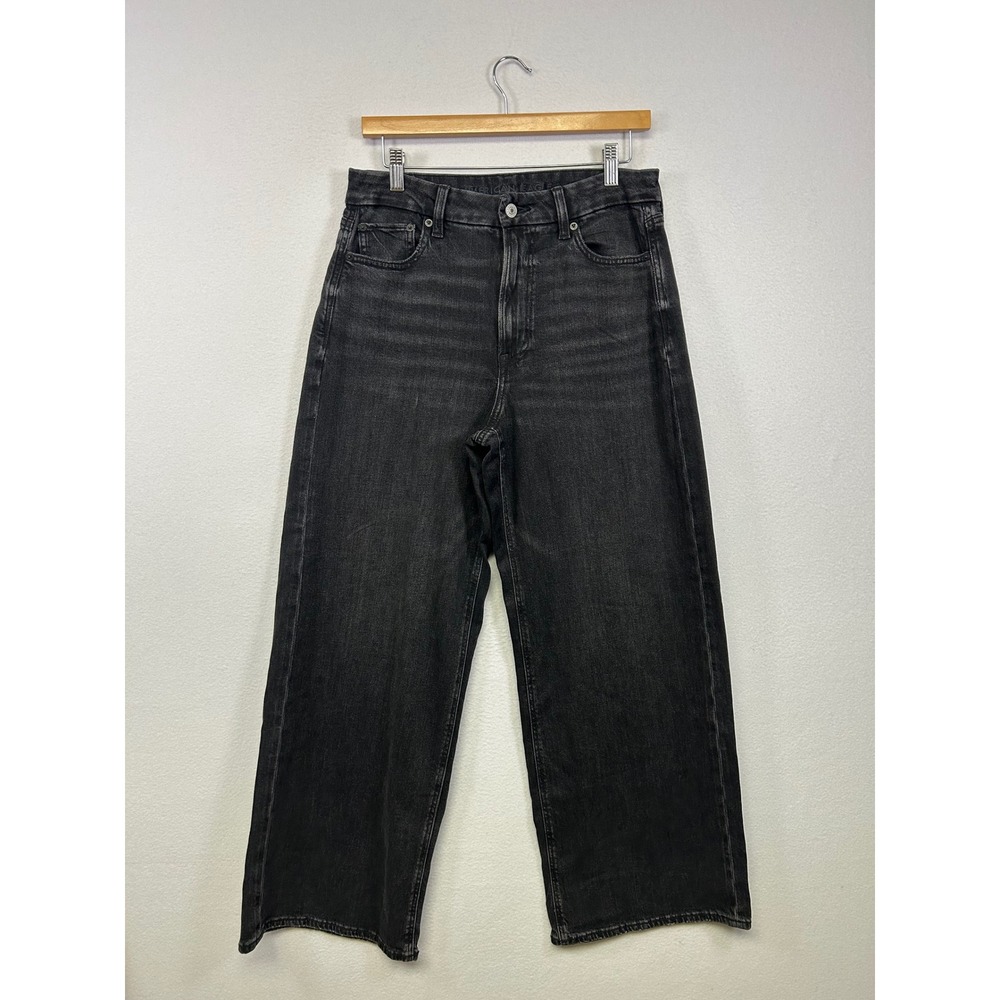 Boho Grunge American Eagle Womens 8 Black High Rise Wide Leg Stretch Jeans
